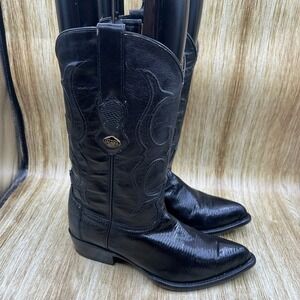 Los Altos Lizard Skin Cowboy Boots Men's Size 7 EE Black Pointed J Toe Western